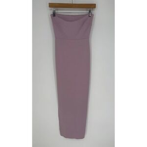 NBD DREAM GOWN MIDI DRESS LILAC FITTED STRAPLESS HIGH SLIT XS PASTEL SPRING